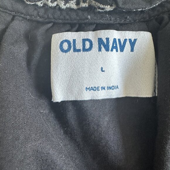 Old Navy Dress Womens‎ Large Black White Embroidered Short Sleeve Boho Peasant - Picture 8 of 12